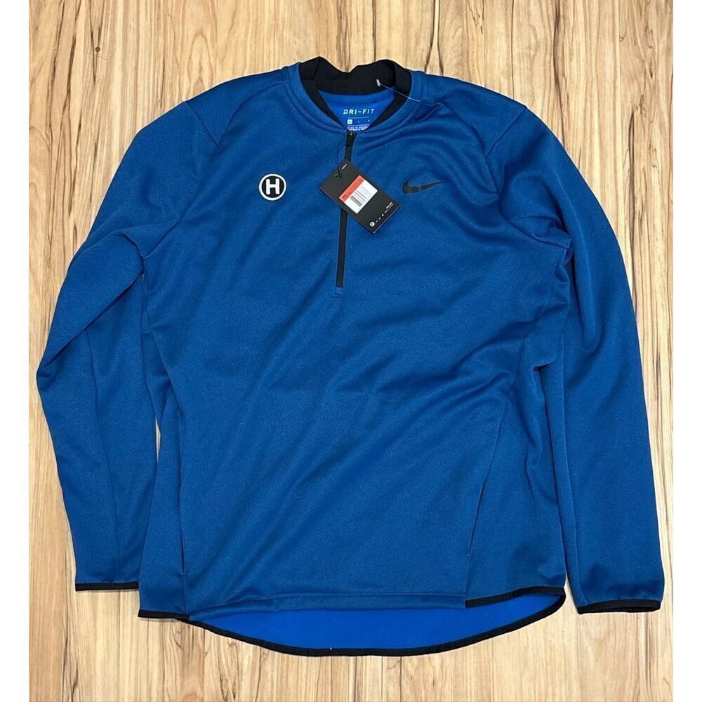 Nike Therma-FIT Textured Fleece 1/2-Zip Blue Black Jacket LARGE